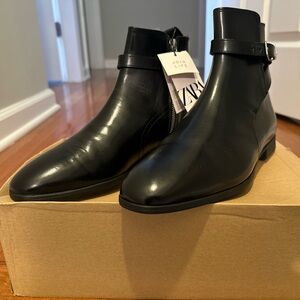 ZARA Men’s Black Leather Ankle Boots – Size 8 (Brand New in Box)